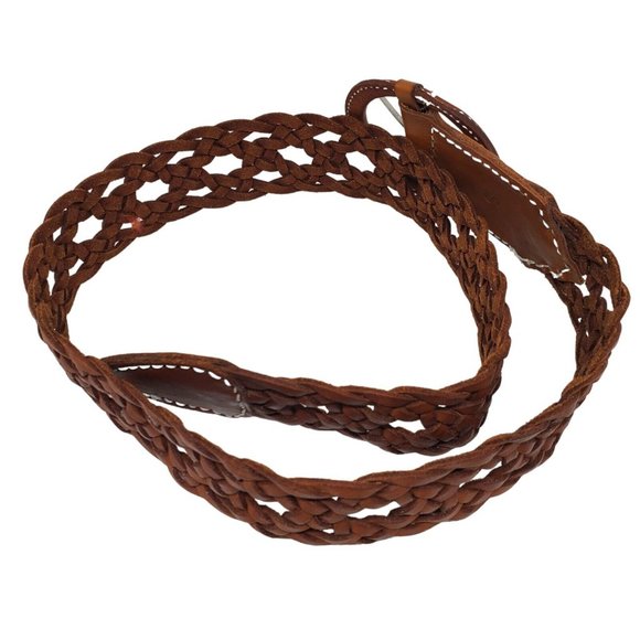 James Halbert Womens Braided Leather Belt Sz S Brown Adjustable 2.25” Wide Boho - Picture 5 of 10
